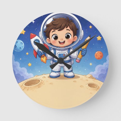 Astronaut Kid Ready to Explore Round Clock