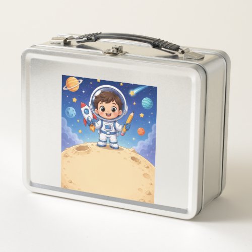Astronaut Kid Ready to Explore School Metal Lunch Box