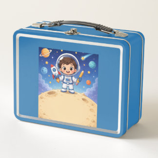 Astronaut Kid Ready to Explore School Noteboo Metal Lunch Box