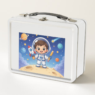 Astronaut Kid Ready to Explore School Noteboo Metal Lunch Box