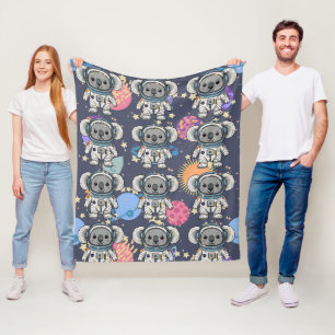 Astronaut Koala Cartoon Pattern Fleece Blanket