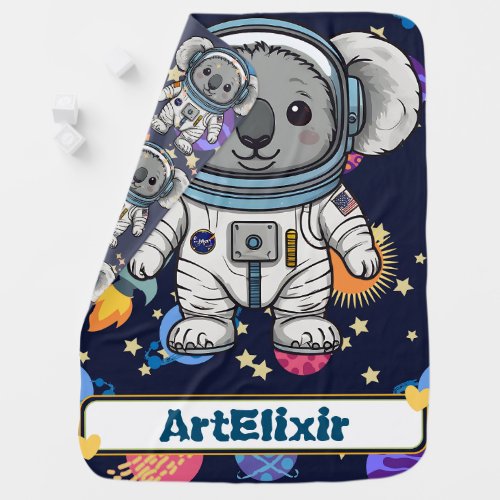 Astronaut Koala Cartoon Print Baby Blanket