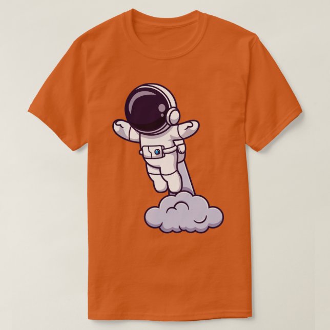 Astronaut Launching On Space Cartoon T-Shirt (Design Front)
