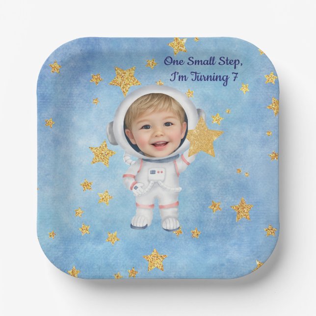 Astronaut Little Star Birthday Party Plate (Front)