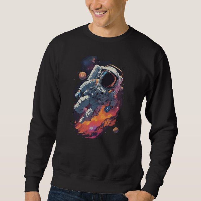 Astronaut Lost in Galaxy Background Sweatshirt (Front)