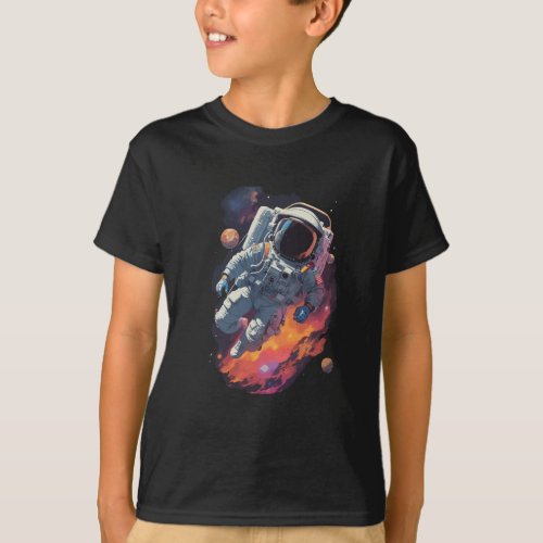 Astronaut Lost in Galaxy Background T_Shirt