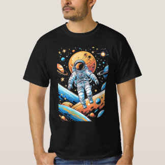 Astronaut lost in space surrounded by planets  T-Shirt