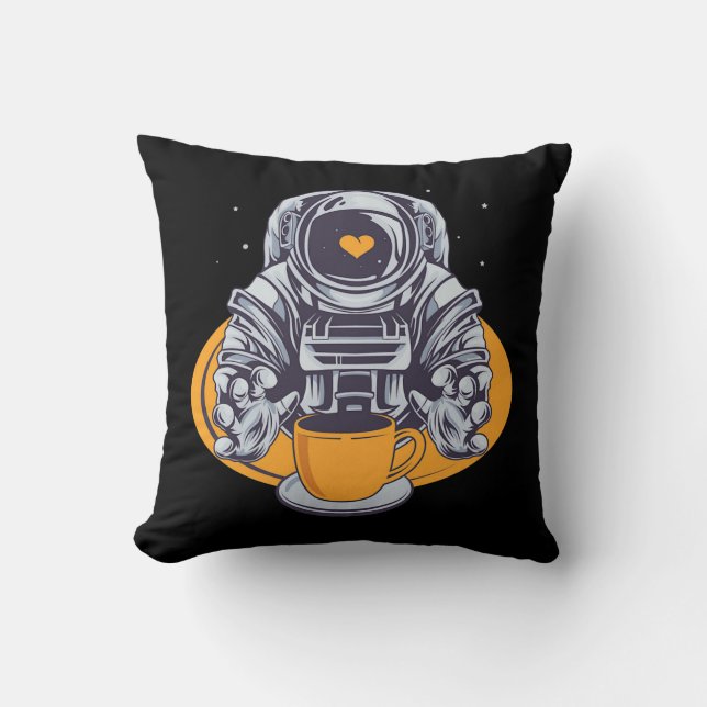 Astronaut Love Coffee Throw Pillow (Front)