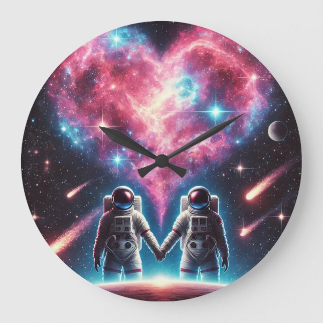 Astronaut Love Galaxy Wall Clock (Front)