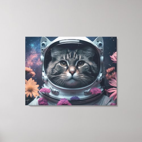 Astronaut Maine Coon cat   with flowers _ AI art Canvas Print