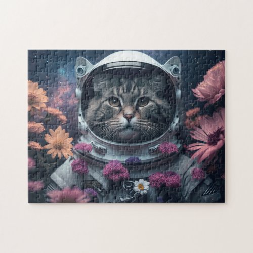 Astronaut Maine Coon cat   with flowers _ AI art Jigsaw Puzzle
