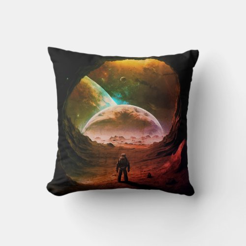 Astronaut Man in the Moon Space Planets Throw Pillow