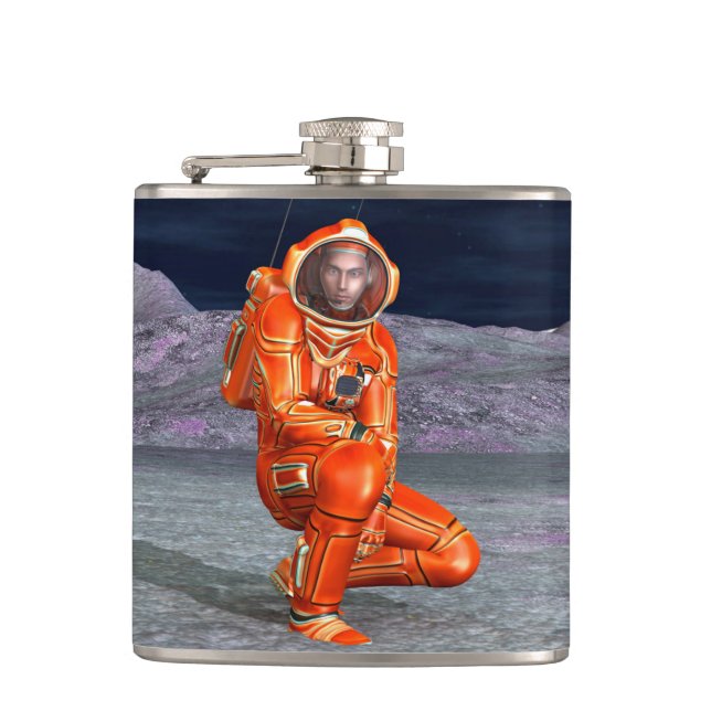 Astronaut Mars Space Explorer on Alien Planet Flask (Front)