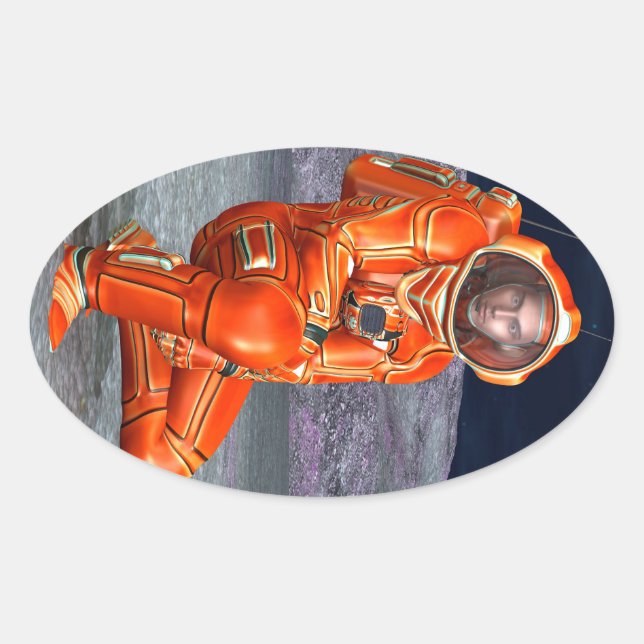 Astronaut Mars Space Explorer on Alien Planet Oval Sticker (Front)