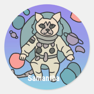 Astronaut minimalist cat in space   Funny & Cute Classic Round Sticker