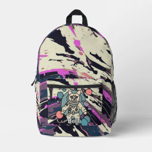 Astronaut minimalist cat in space Funny & Cute Printed Backpack