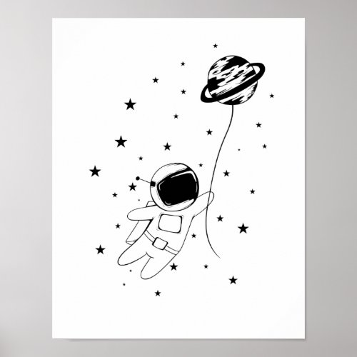 Astronaut mit Planetenballon Poster