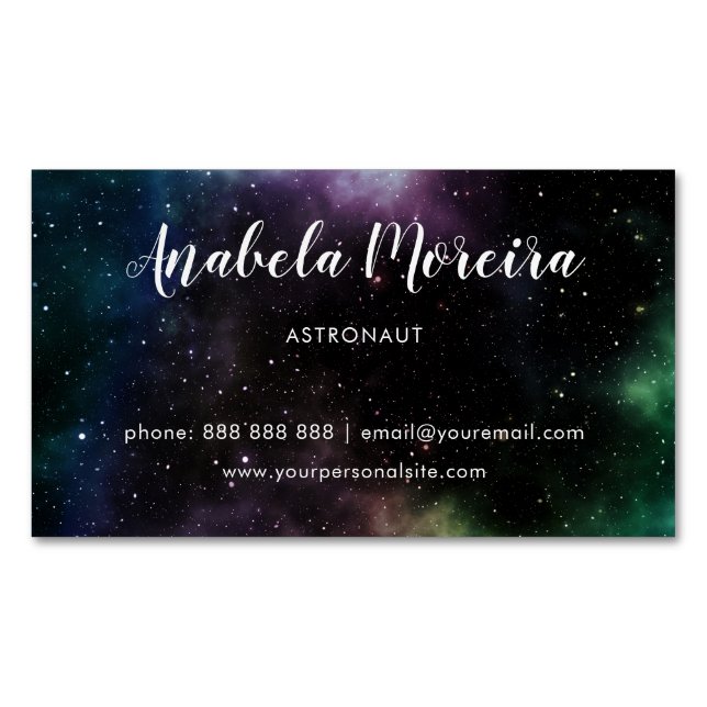 Astronaut Modern Creative Galaxy Themed Space Dark Business Card Magnet (Front)