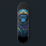 astronaut monkey skateboard<br><div class="desc">skateboard illustration of a monkey wearing headphones in neon style, black light, made by AI</div>