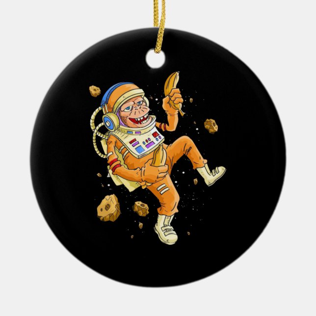 Astronaut Monkey Space Ceramic Ornament (Front)