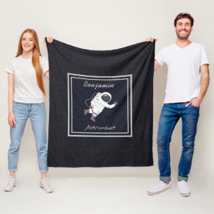 Astronaut Monogram Kids Outer Space Modern Trendy Fleece Blanket