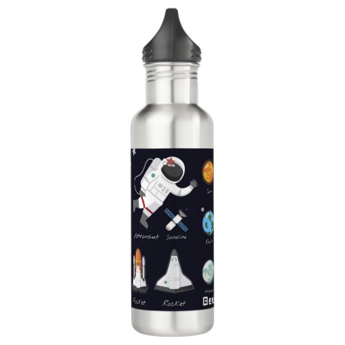 Astronaut Monogram Solar System Cool Kids Modern   Stainless Steel Water Bottle