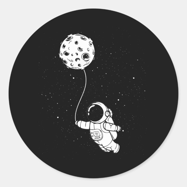 Astronaut Moon Balloon Classic Round Sticker (Front)