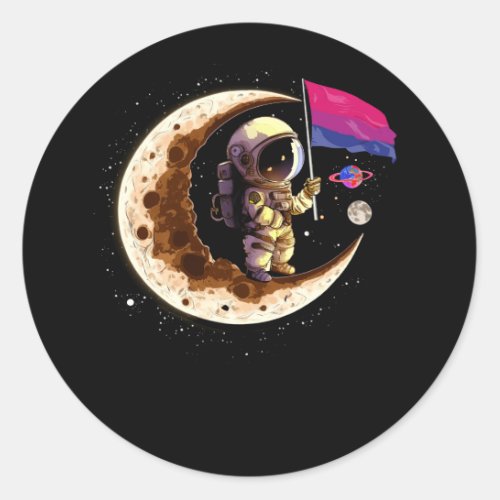 Astronaut Moon Bisexual Flag Space LGBTQ Gay Pride Classic Round Sticker