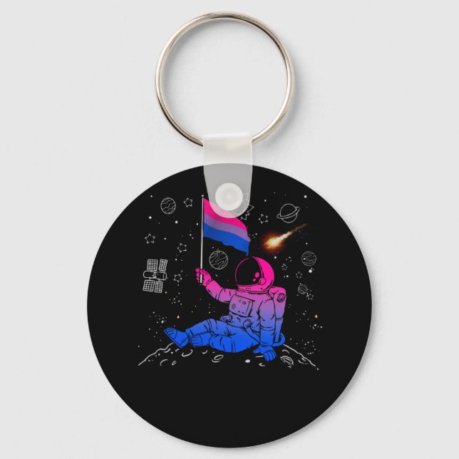 Astronaut Moon Bisexual Flag Space LGBTQ Gay Pride Keychain (Front)