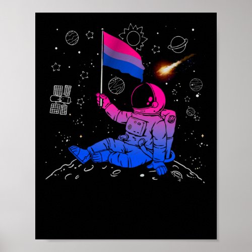 Astronaut Moon Bisexual Flag Space LGBTQ Gay Pride Poster