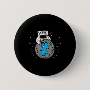 Astronaut Moon Blue Puzzle Piece Autism Awareness Button
