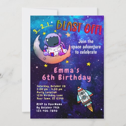 Astronaut  Moon girl Invitation