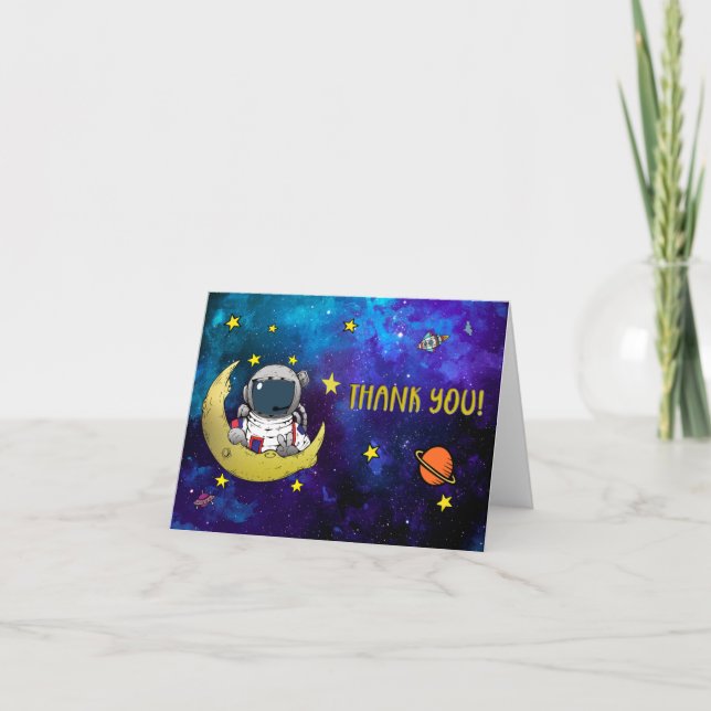 Astronaut & Moon Letterpress Thank You Card (Front)