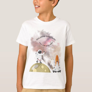 Astronaut Moon Monogram Rocket Text Solar System  T-Shirt