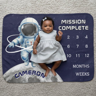 Astronaut Moon Outer Space Week Month Milestone Baby Blanket