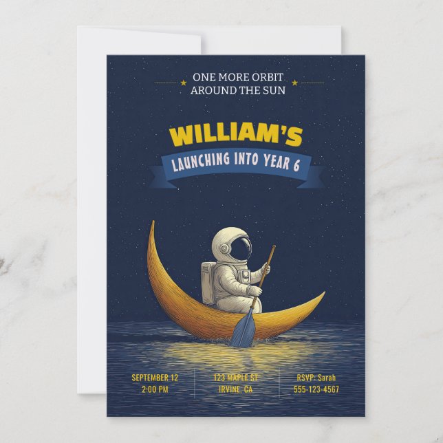 Astronaut Moon Space Birthday Invitation (Front)