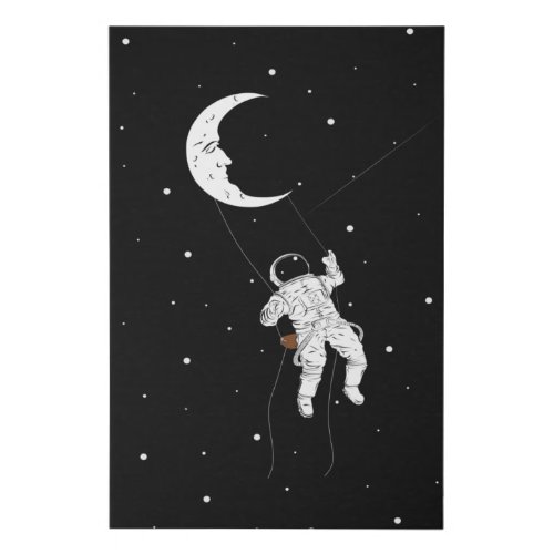 Astronaut Moon Swing Funny Spaceman On Moon Faux Canvas Print