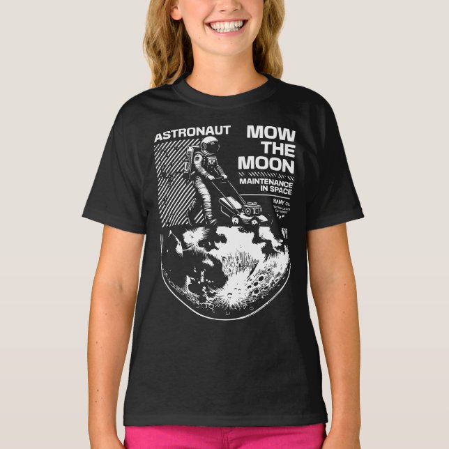 Astronaut Mows the Moon – Funny Space Maintenance T-Shirt (Front)