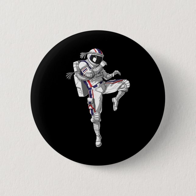 Astronaut Muay Thai Boxing Karate Kickboxing Marti Button (Front)