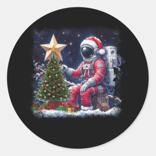 Astronaut Near By Christmas Tree Outer Space Chris Classic Round Sticker