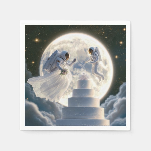 Astronaut Newlyweds In Moonlight Napkins (Front)