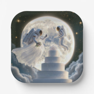 Astronaut Newlyweds In Moonlight Paper Plates