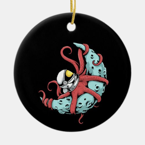 Astronaut Octopus  Kraken Squid Space Astronomy Ceramic Ornament