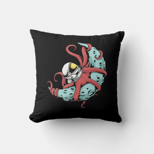 Astronaut Octopus  Kraken Squid Space Astronomy Throw Pillow