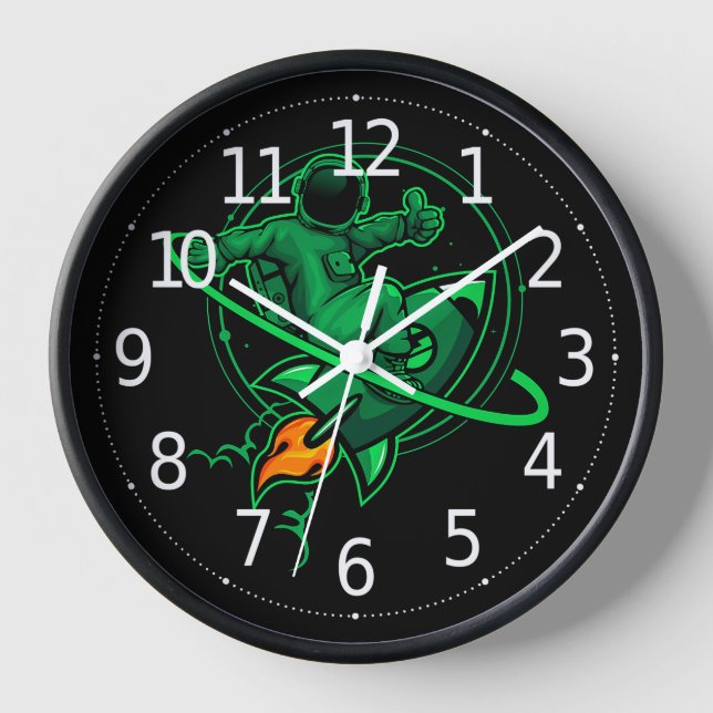 Astronaut On A Rocket Around Saturn Artwork | Clock (Front)