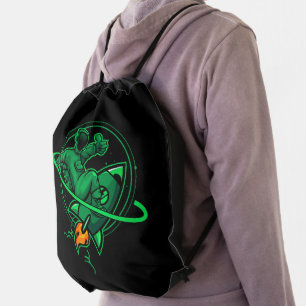Astronaut On A Rocket Around Saturn Artwork   Drawstring Bag