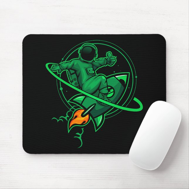 Astronaut On A Rocket Around Saturn Artwork | Mouse Pad (With Mouse)