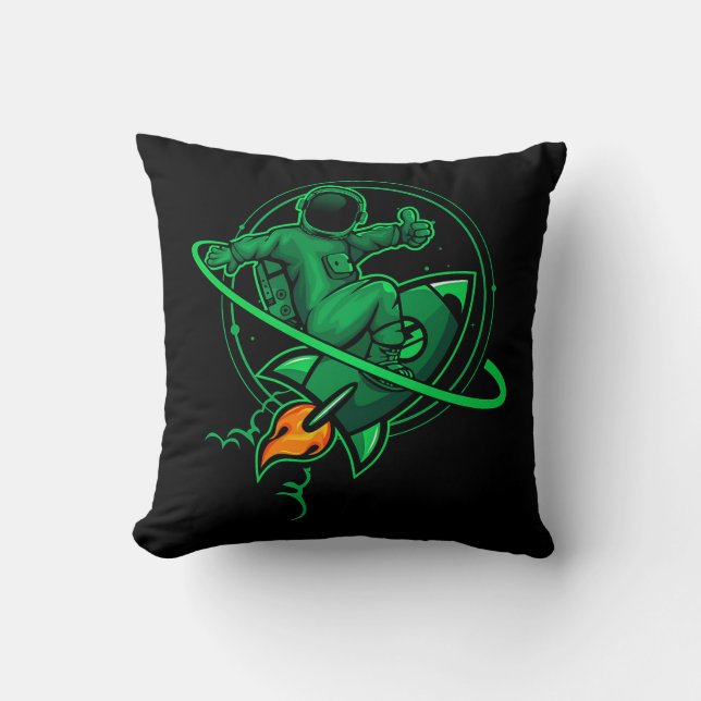 Astronaut On A Rocket Around Saturn Artwork | Throw Pillow (Front)