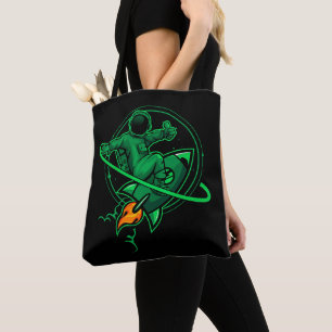Astronaut On A Rocket Around Saturn Artwork   Tote Bag