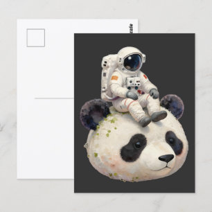 Astronaut on a Space Panda Surreal Weird and Fun Postcard